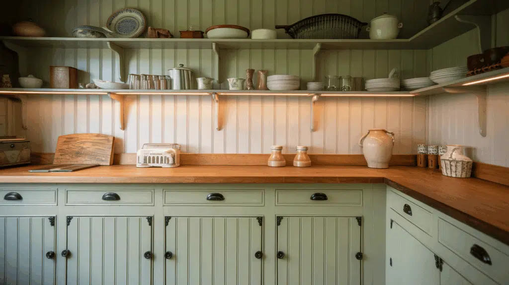 Beadboard Lowers with Wood Countertops