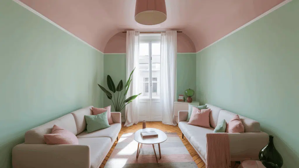 Blush-Pink-Ceiling-with-Mint-Green-Walls