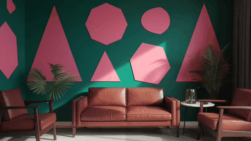 Bright-Pink-Geometric-Shapes-on-Green-Walls