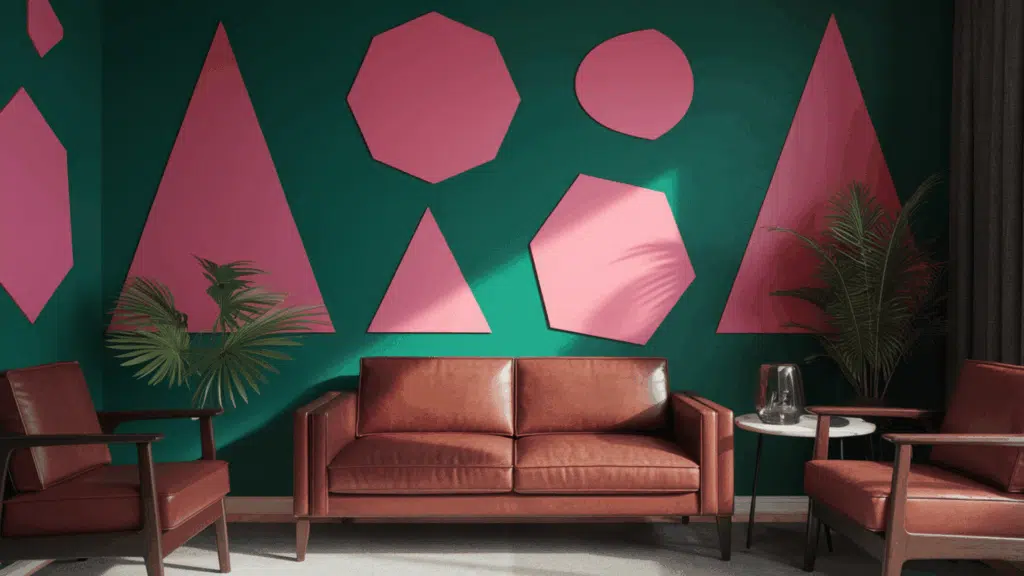 Bright-Pink-Geometric-Shapes-on-Green-Walls