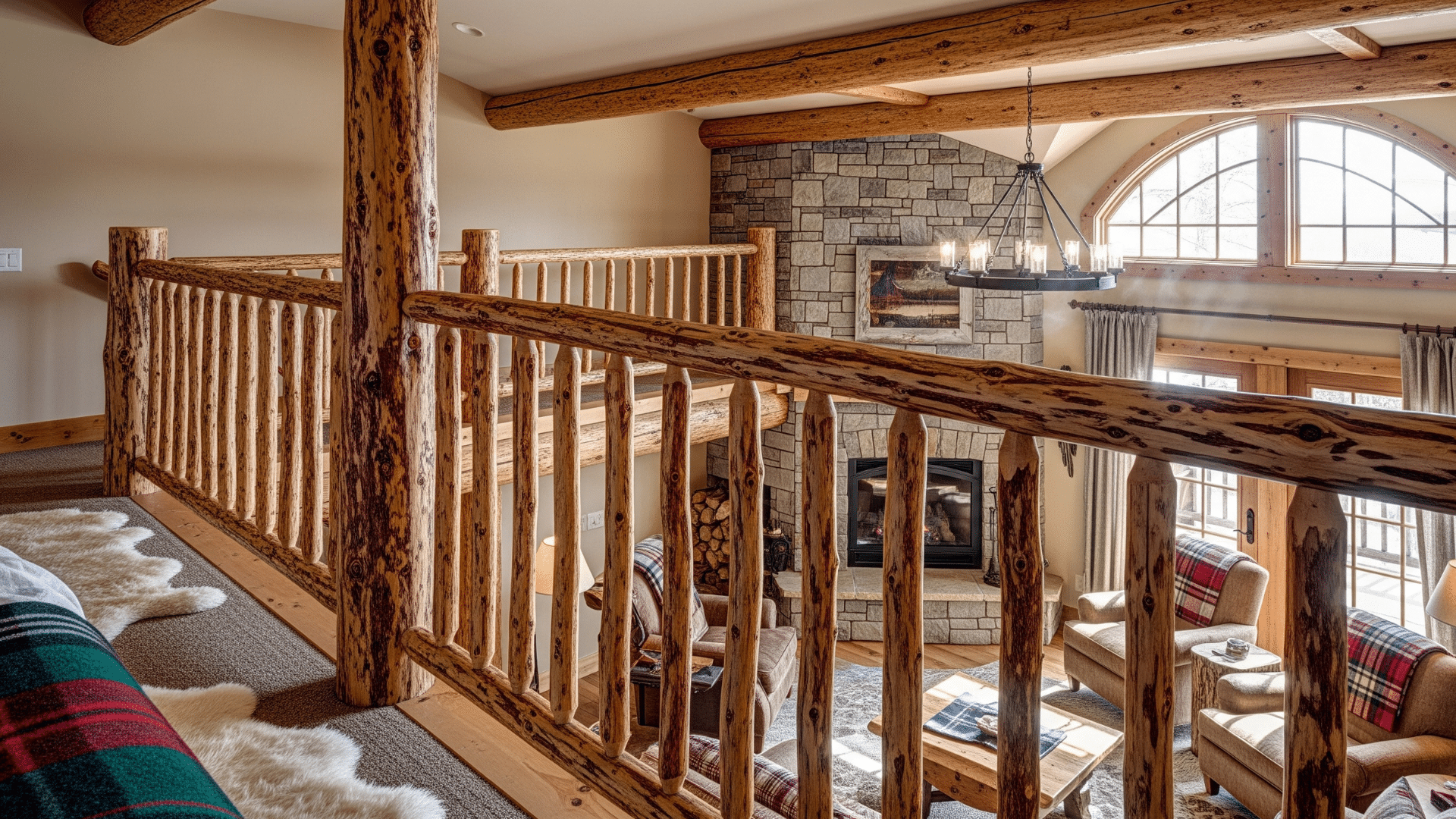 Cabin-Style Loft with Wooden Railings