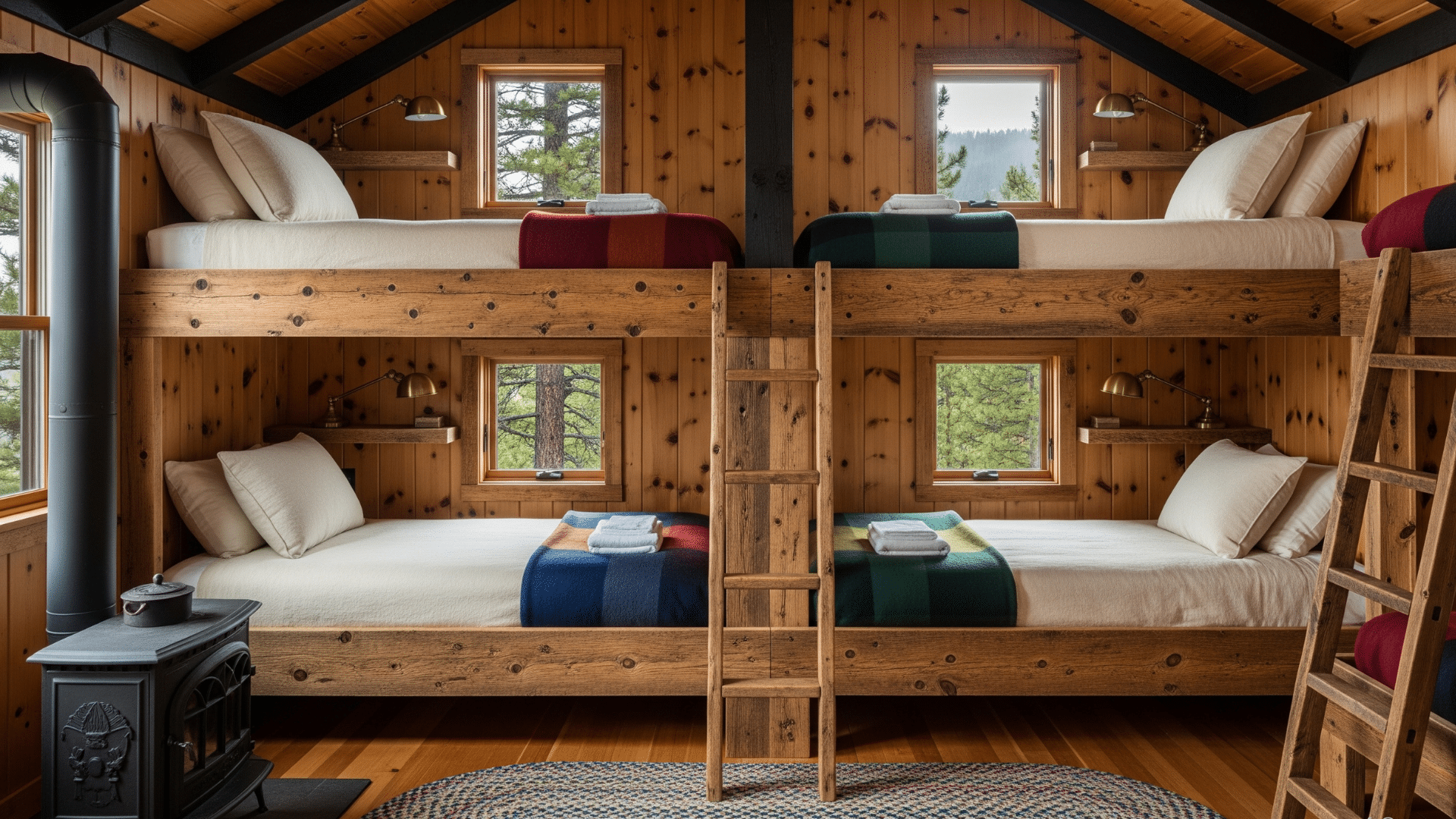 Cabin Bunk Room with Built-in Beds
