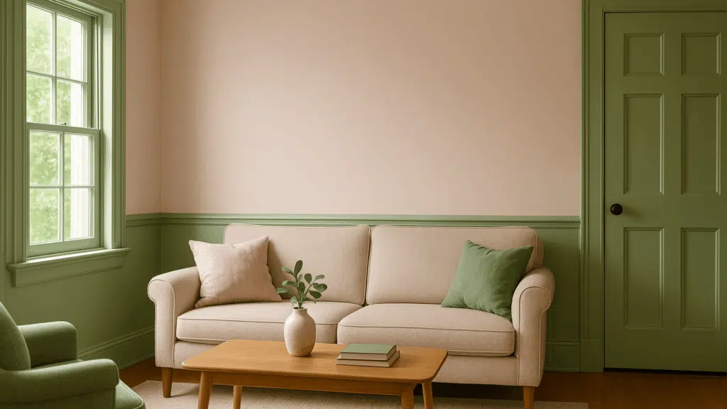 Coral-Pink-Ceiling-with-Chartreuse-Walls