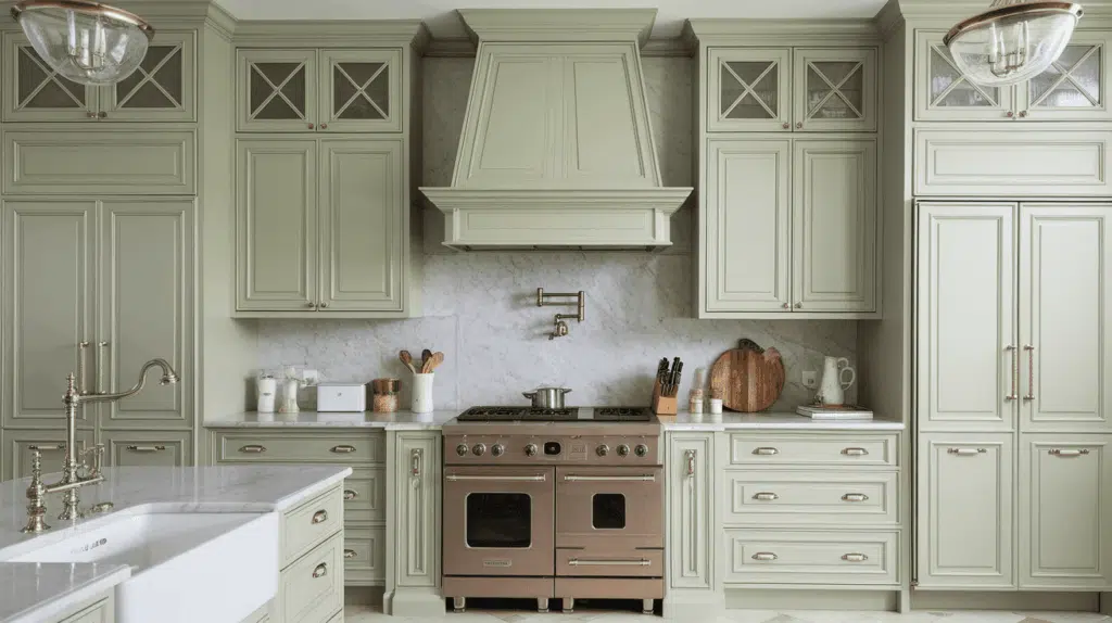 Crown-Molded Sage Green Cabinetry