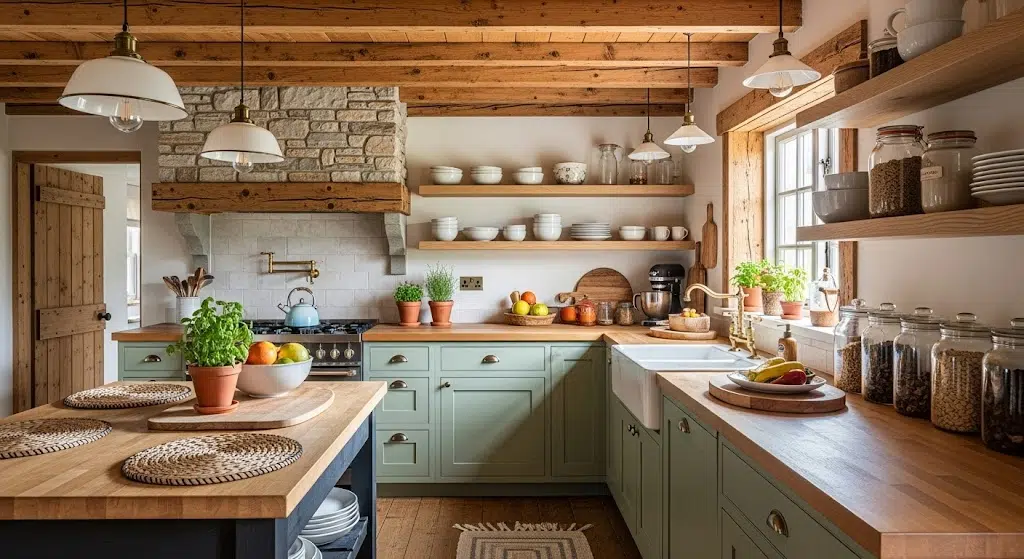 Exposed-Beams-Above-Sage-Cabinetry