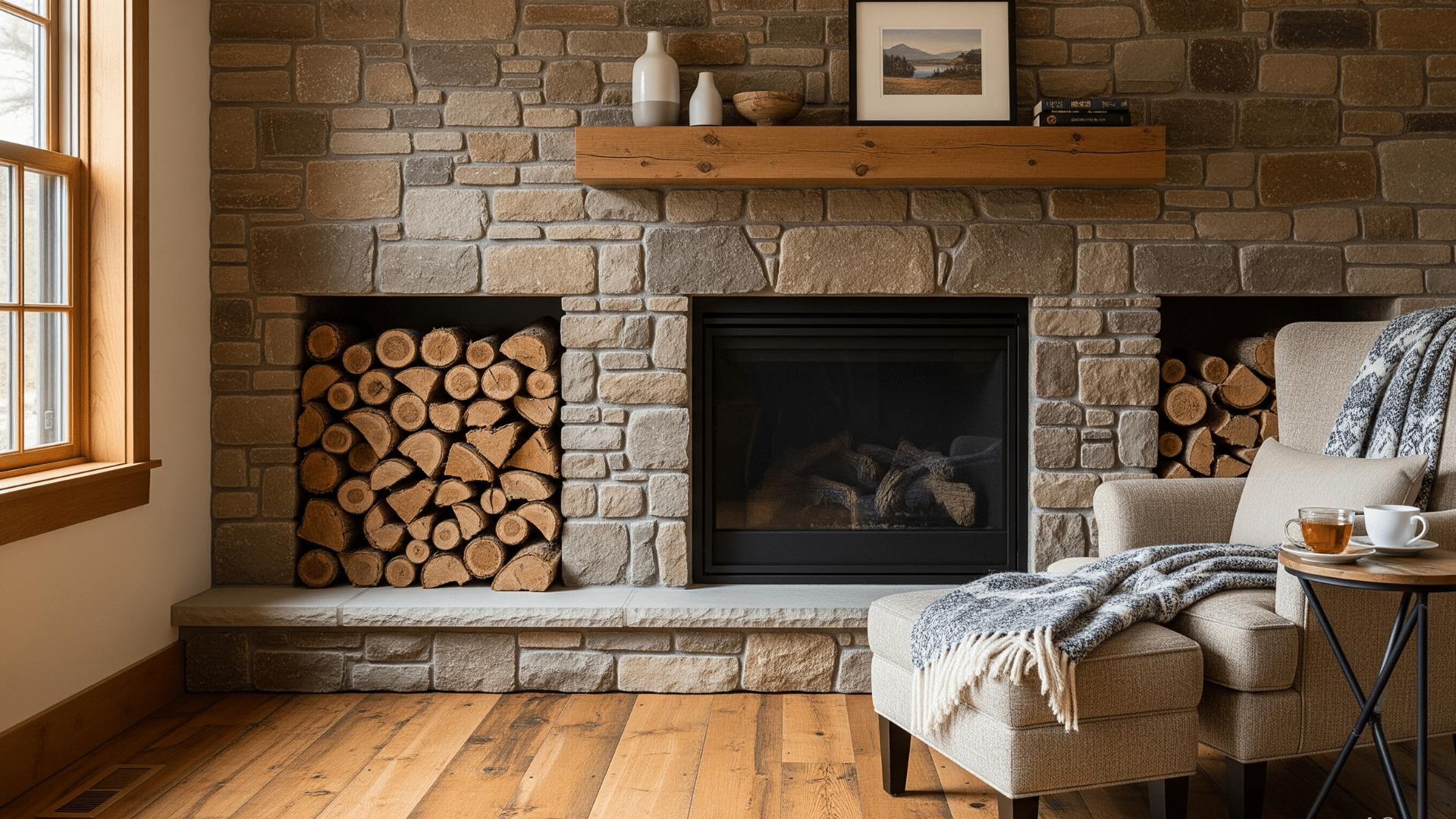 Fireplace Nook with Built-in Wood Storage