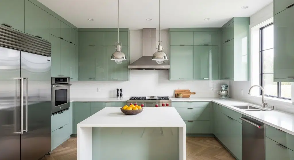 Glossy-Sage-Cabinets-and-Quartz-Counters
