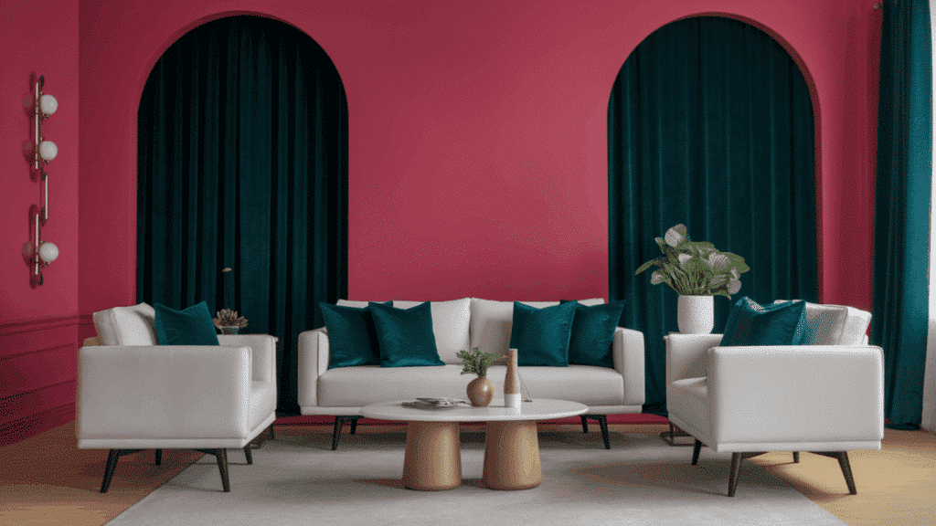 Hot-Pink-Feature-Wall-with-Deep-Emerald-Details