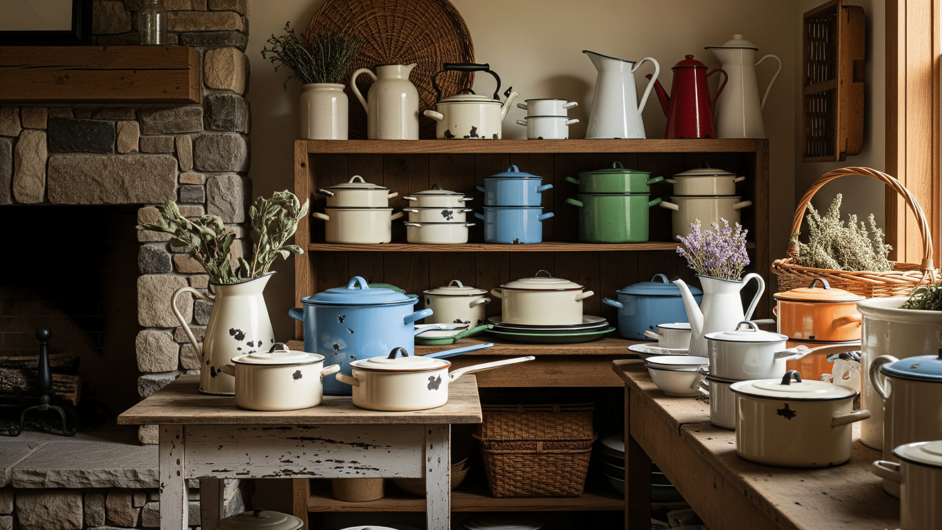 Old Enamel Kitchenware Display