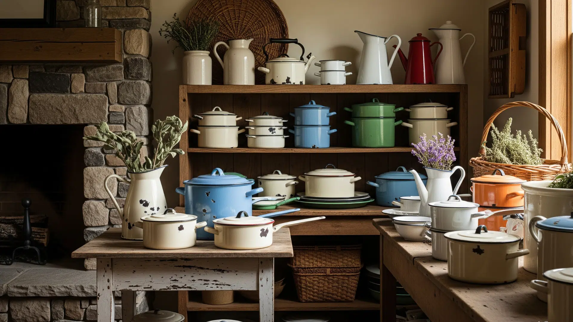Old Enamel Kitchenware Display