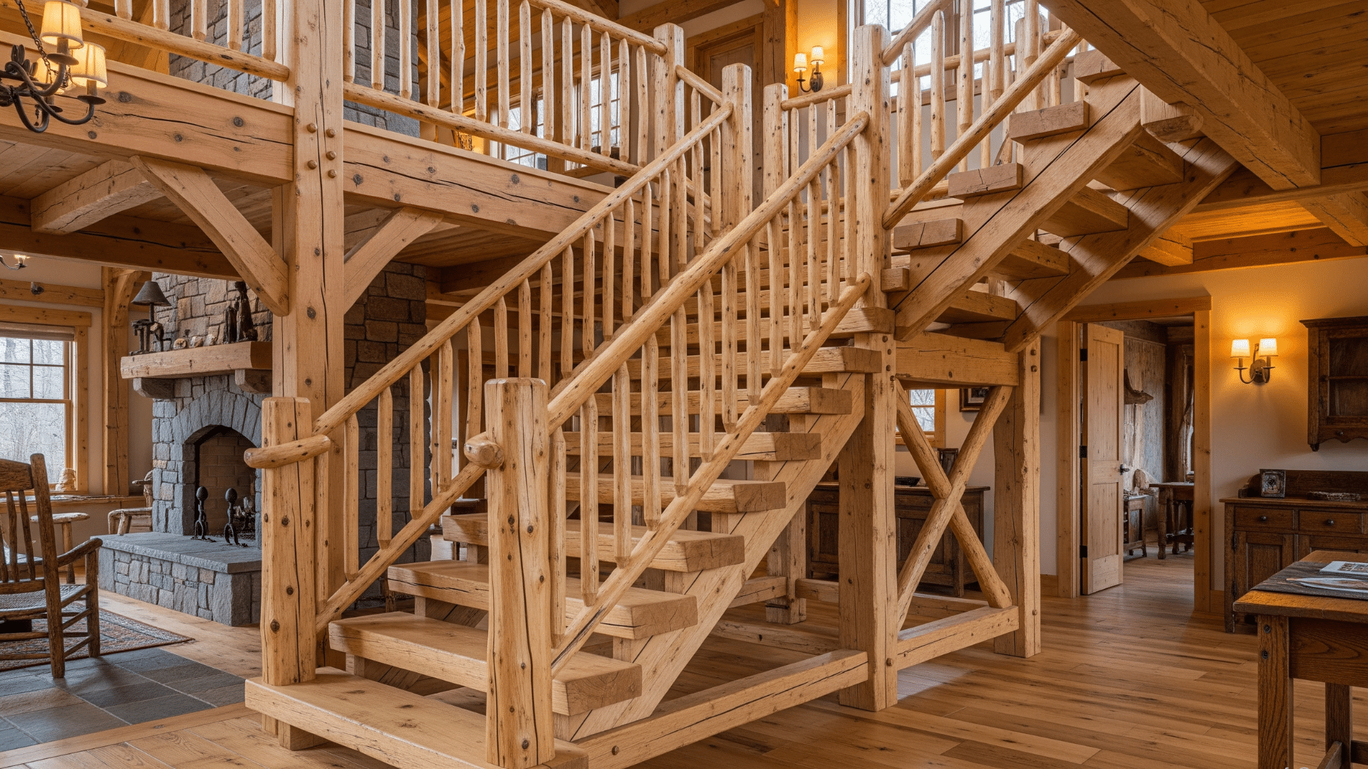 Open Beam Staircase with Natural Finish