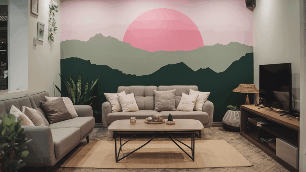 Pink-Sunset-with-Green-Mountain-Design
