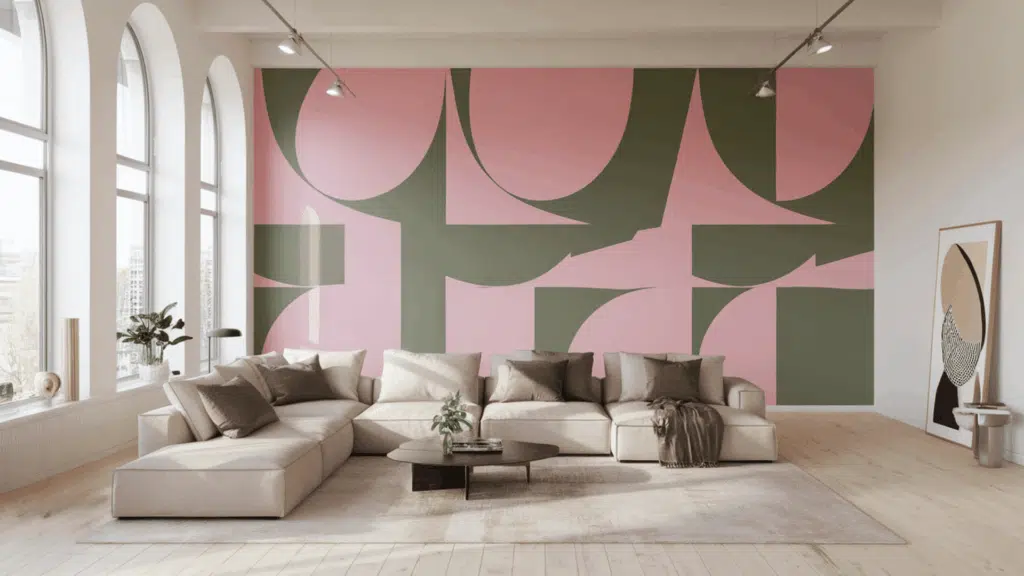 Pink-and-Green-Geometric-Mural