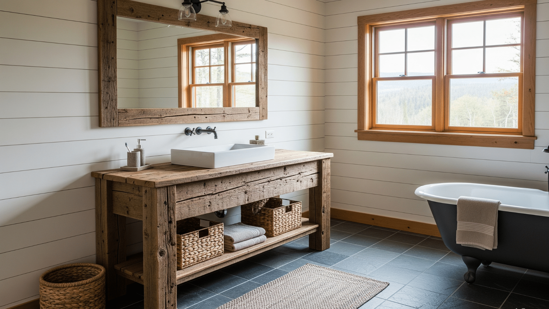 Reclaimed Wood Vanity in Bathroom