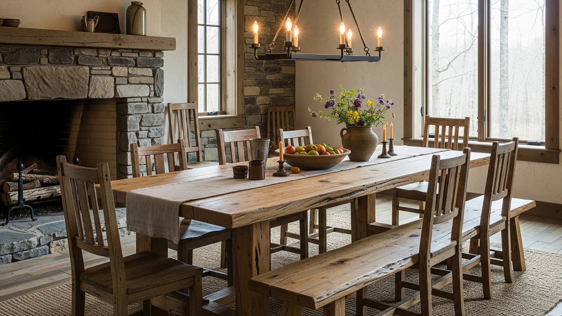 Rough-Hewn Wooden Dining Table