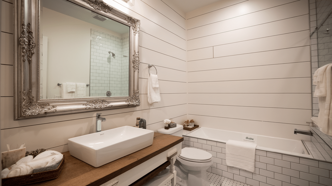 Shiplap with Framed Mirror