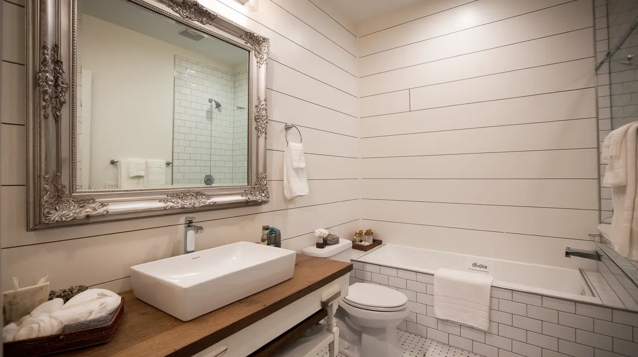 Shiplap with Framed Mirror