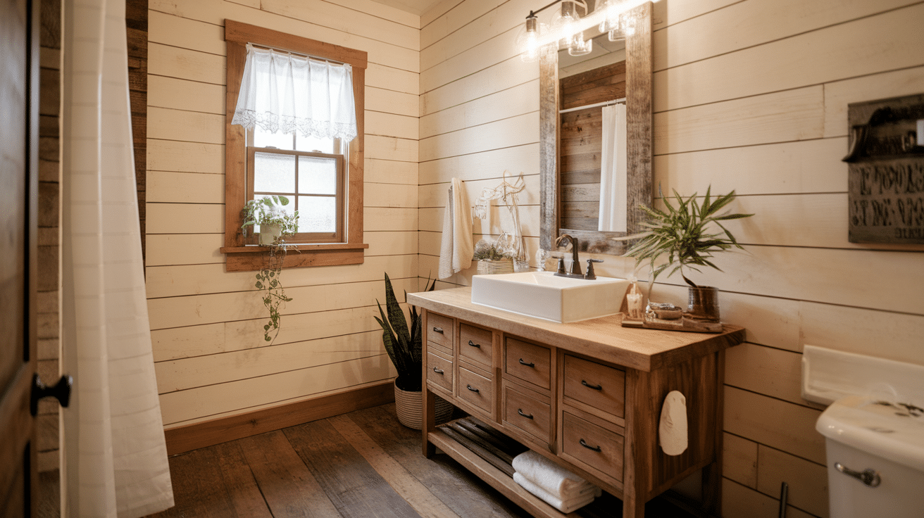 Shiplap with Wood Vanity