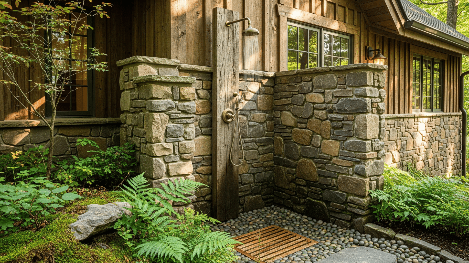 Stone-Clad Outdoor Shower