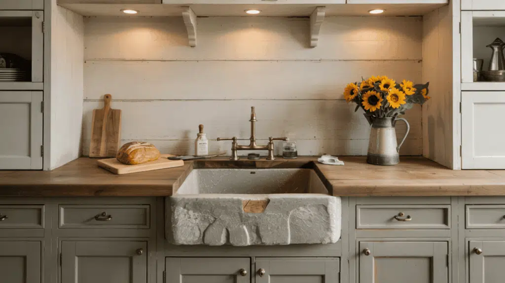 Stone Farmhouse Sink with Sage Base