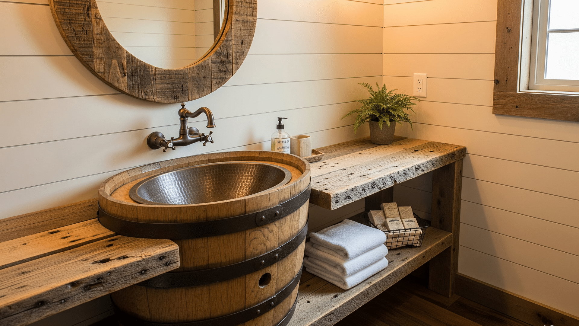 Wooden Barrel Bathroom Sink