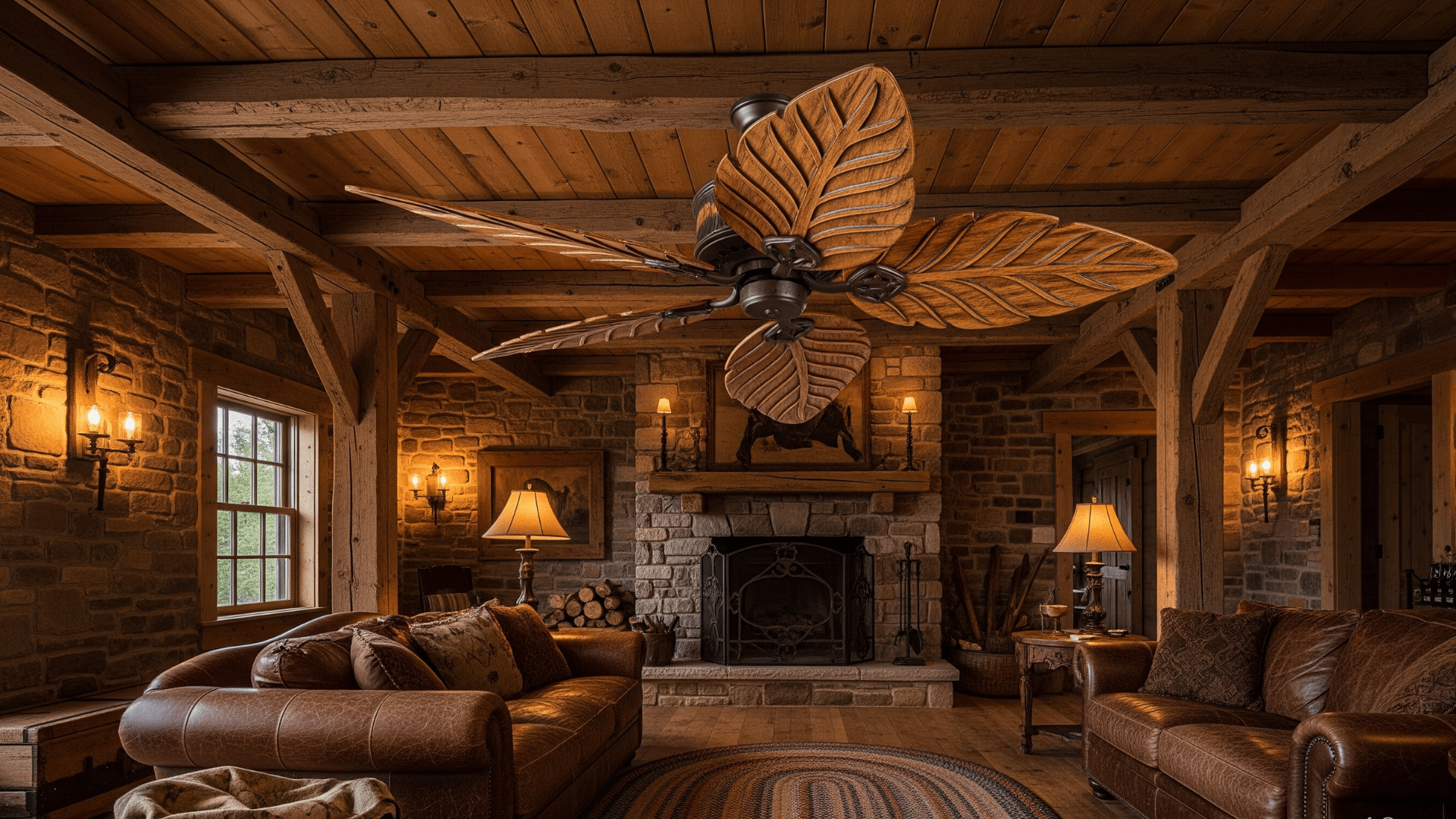 Wooden Ceiling Fan with Leaf Blades