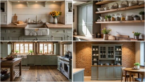 rustic sage green kitchen cabinets