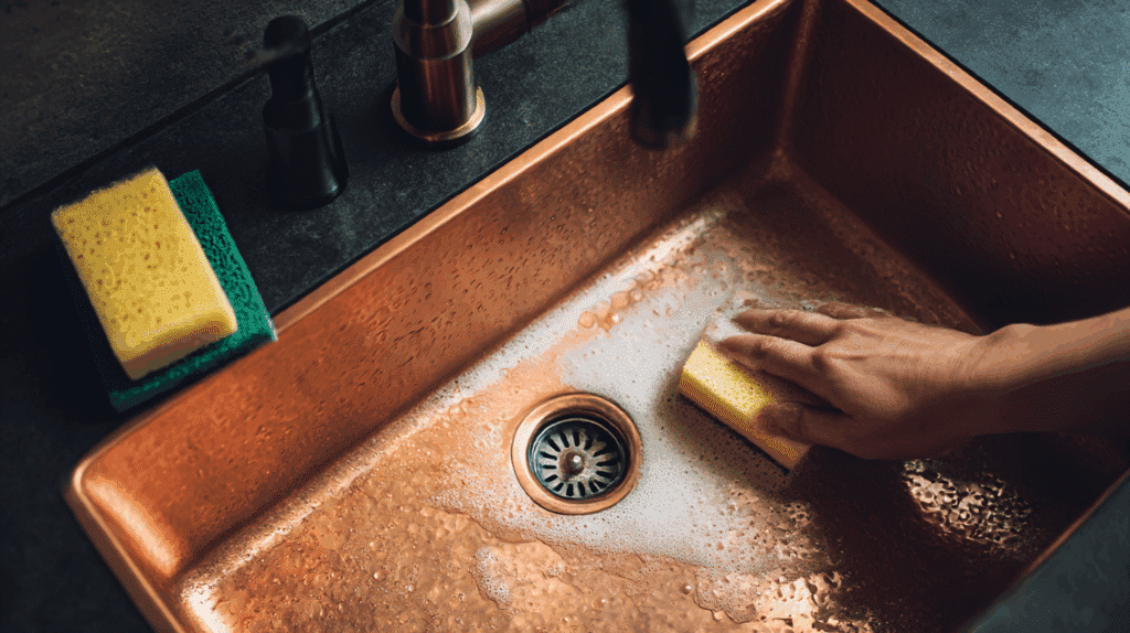 scrubbing-the-luquid-sink-cleaner