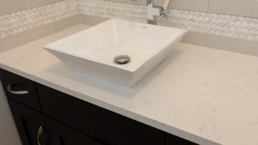 A Bathroom Vanity with Quartz Countertop