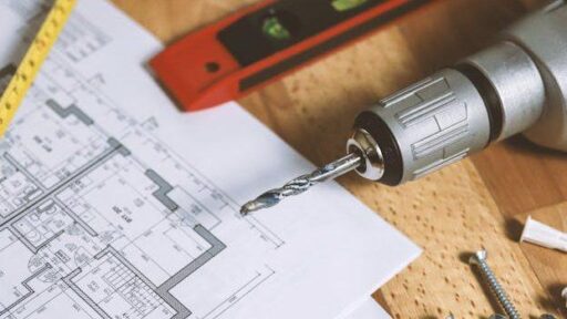 a house plan with tools around it