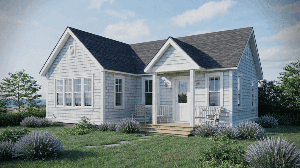 Blue House with Dark Gray Roof