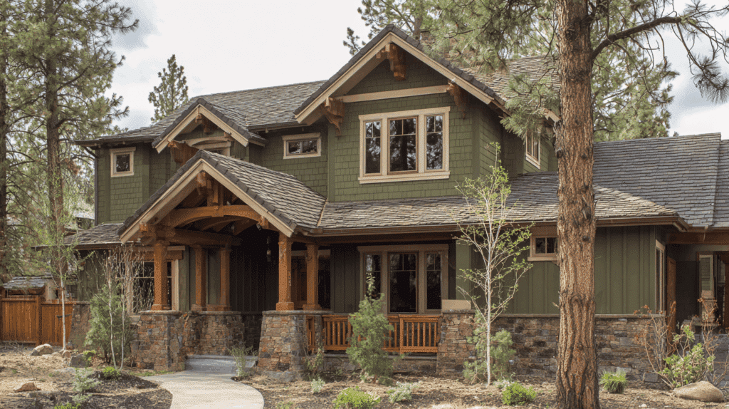 Rustic home with olive green roof