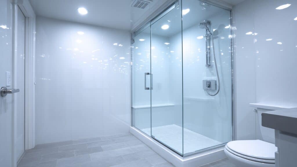 White Acrylic Shower  Wall Panels In Modern Bathroom
