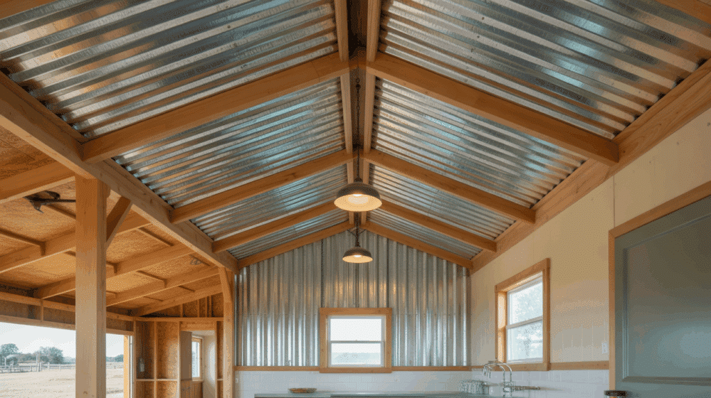 a barndominium interior with a unique