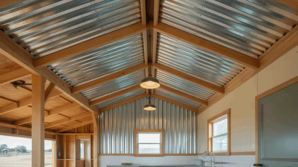 a barndominium interior with a unique