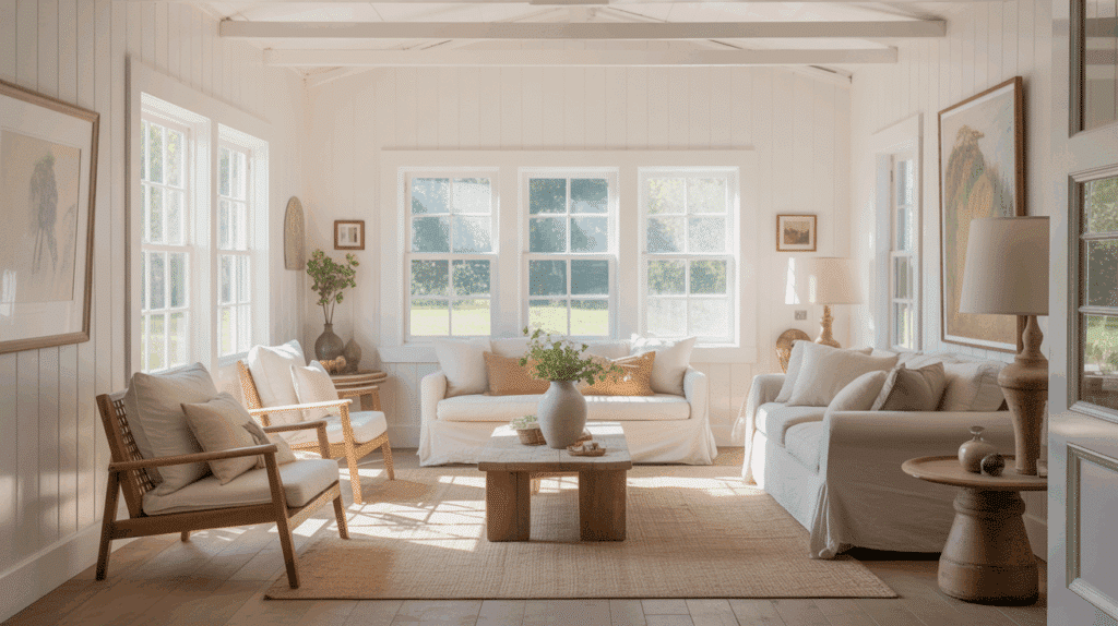 a bright airy barndominium living space