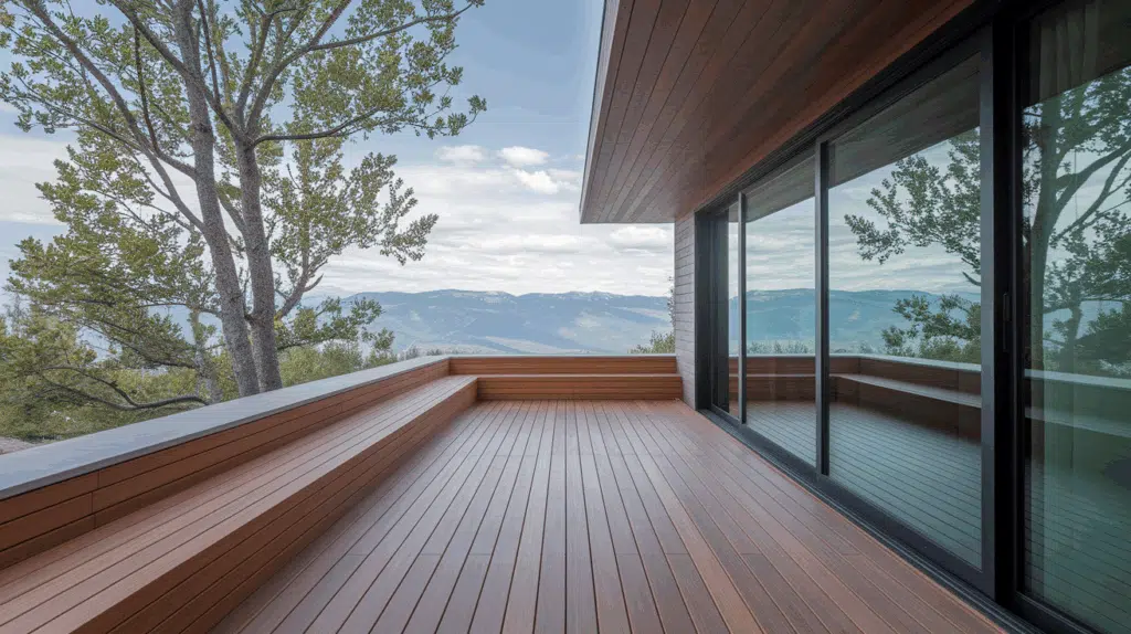 a connected outdoor space with a wooden