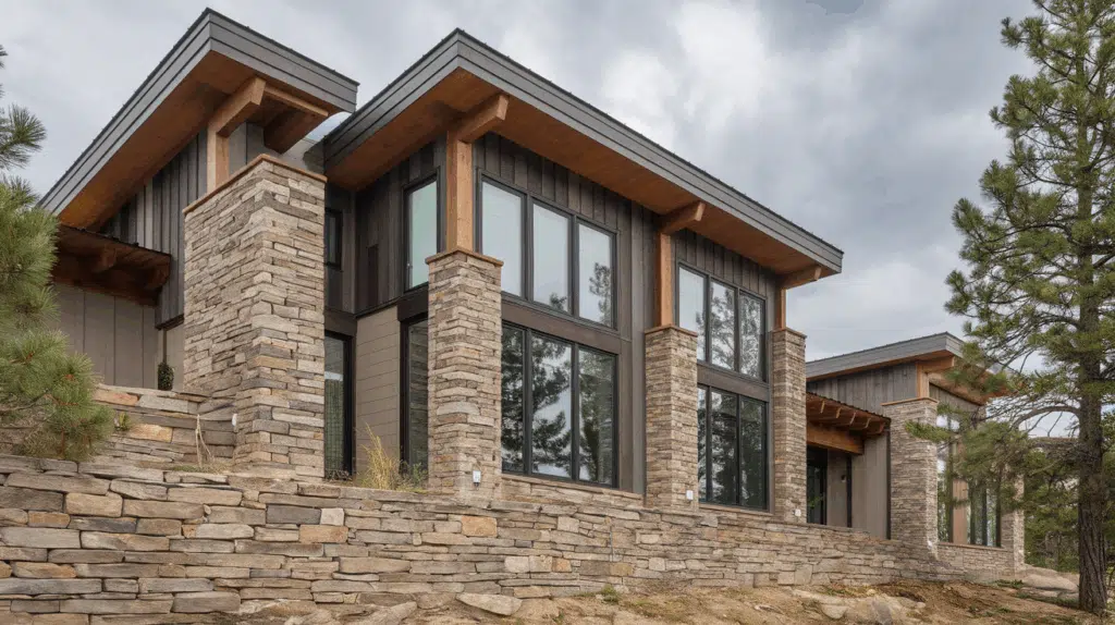 a photo of a modern mountain home with