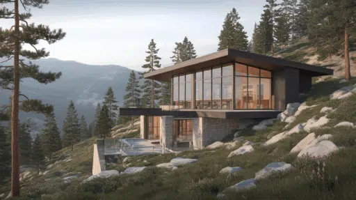 a photo of a modern mountain home with s