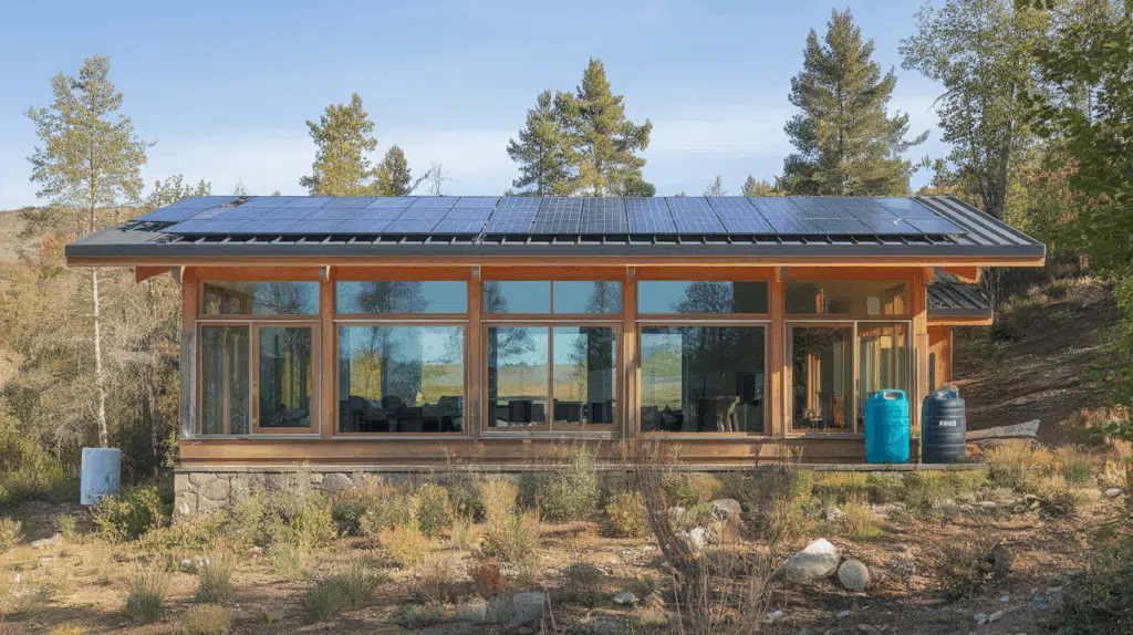 a photo of a modern mountain house with