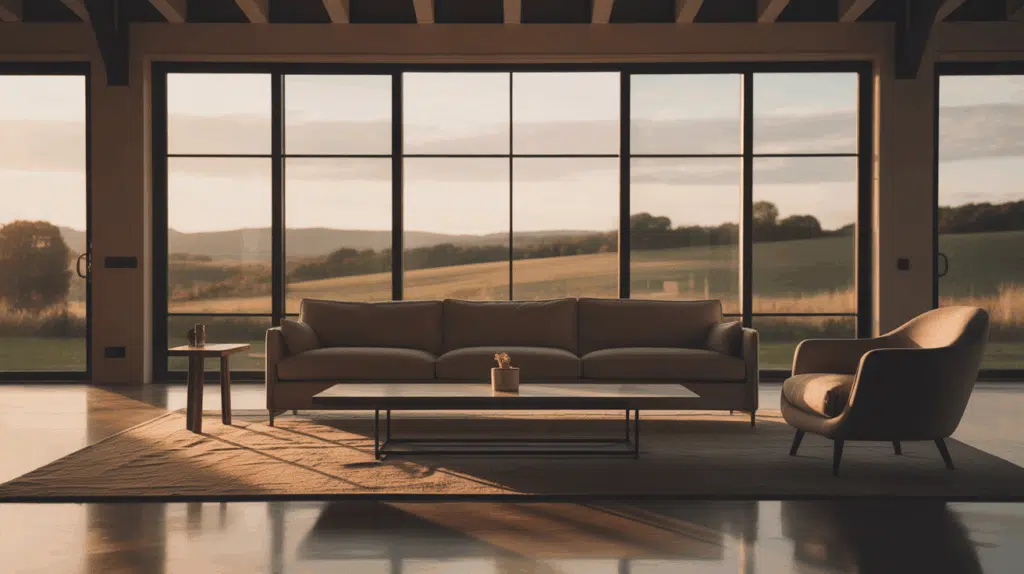 a photograph of a spacious living area