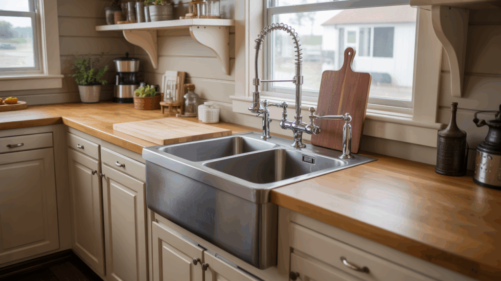 a stylish barndominium kitchen featuring