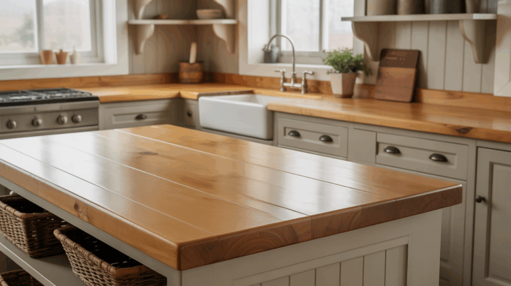 a warm rustic barndominium kitchen