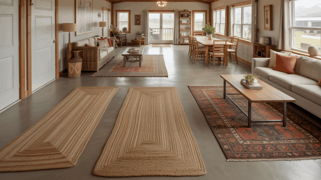 an open concept barndominium living