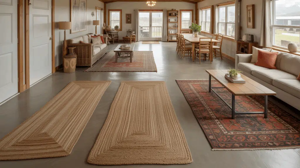 an open concept barndominium living