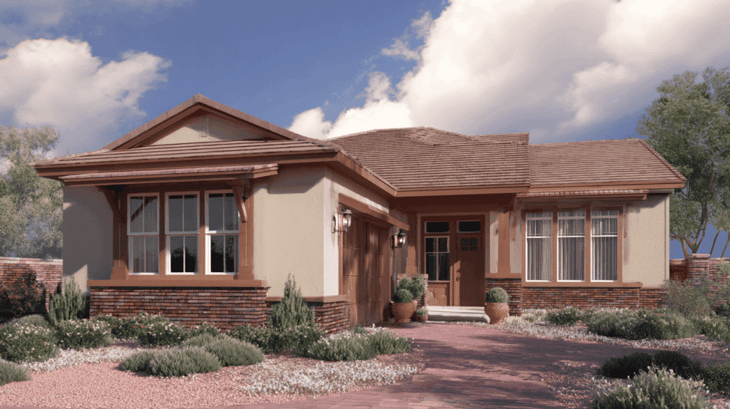 Warm sunlit suburban or Southwestern style home