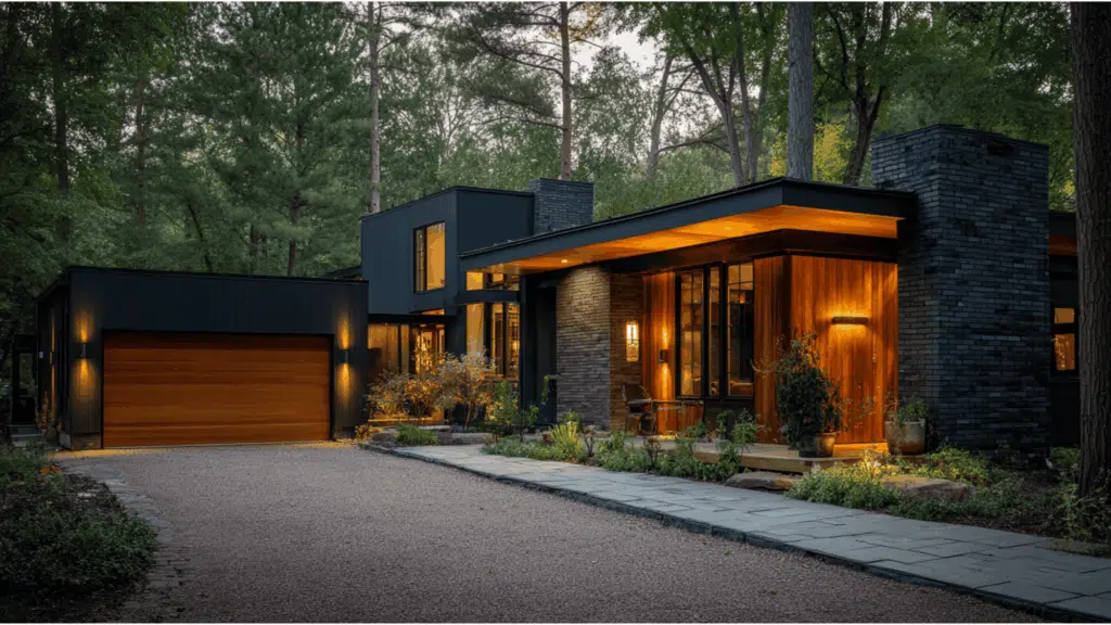 Black Brick and Wood Accents