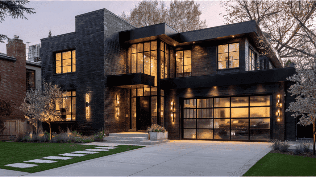 Black Brick with Glass Garage Doors