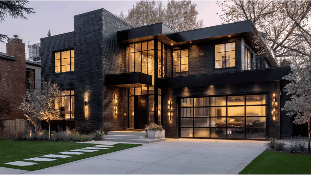 Black Brick with Glass Garage Doors