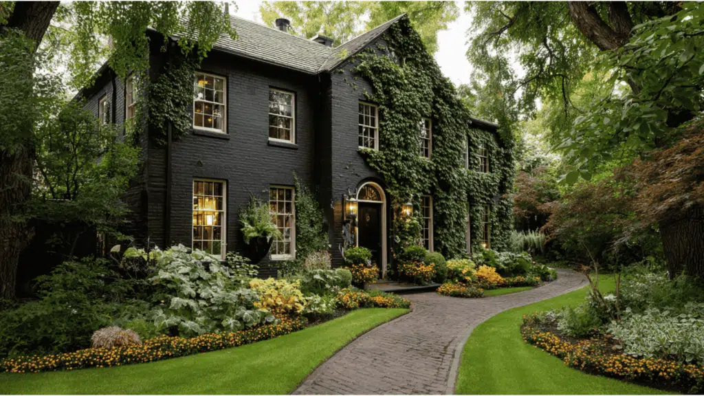 Black Brick with Green Landscaping